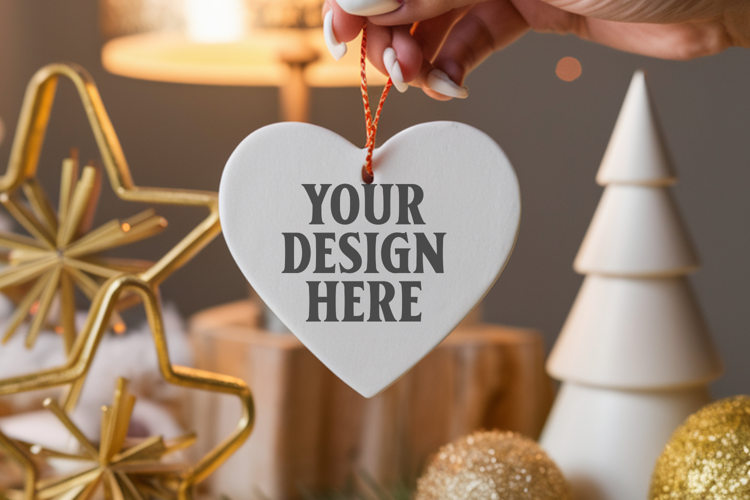 Holiday Love Heart Ornament Mockups | Romantic Christmas Tre