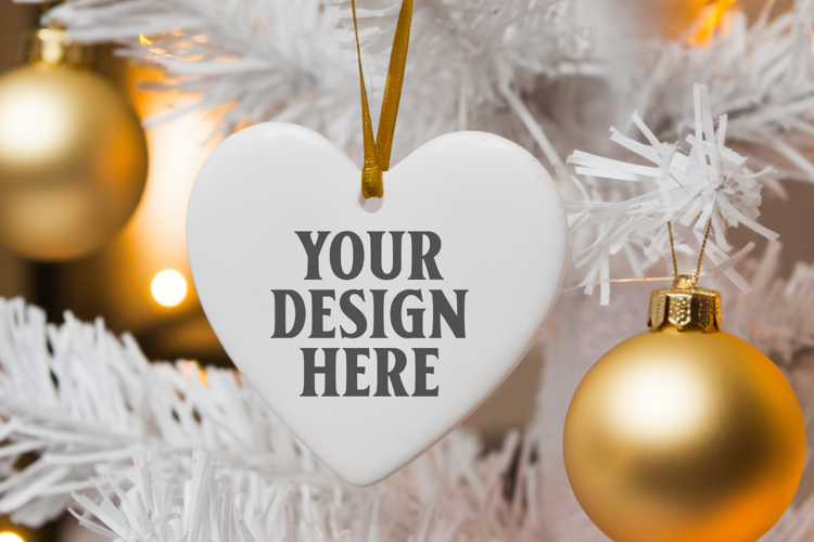 Heart Shaped Christmas Ornament Mockups | Frosted Glass Holi