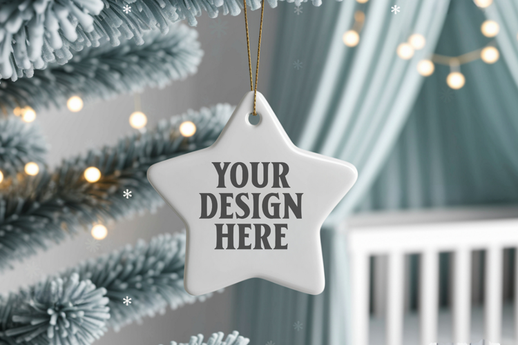 Christmas Star Ceramic Ornaments Mockup