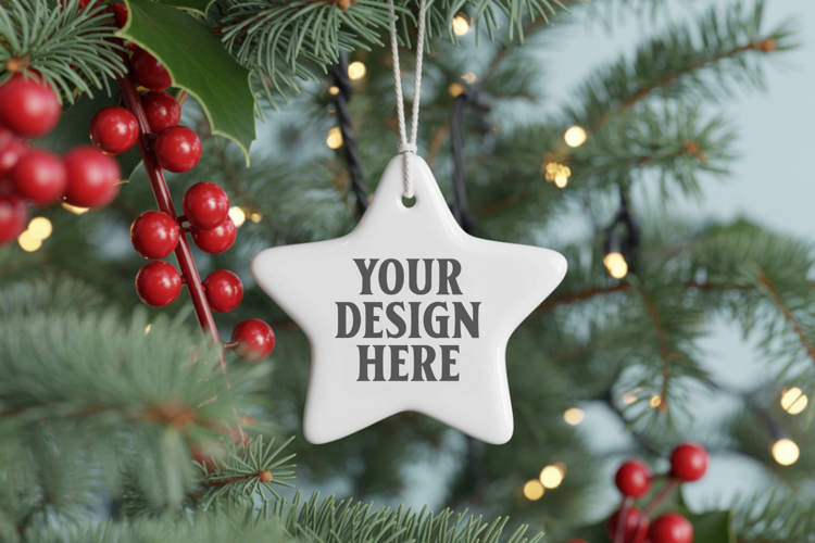 Christmas Star Ceramic Ornament Mockup | Cozy Boho Holiday D