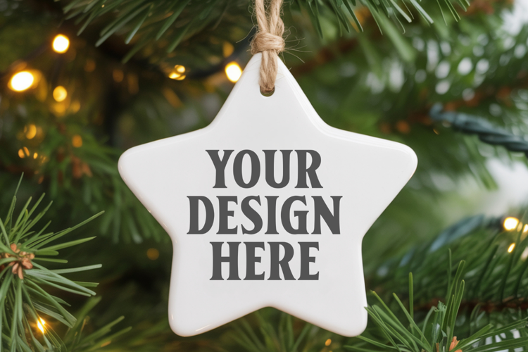 Christmas Star Ceramic Ornaments Mockup | Holiday Star Ornam