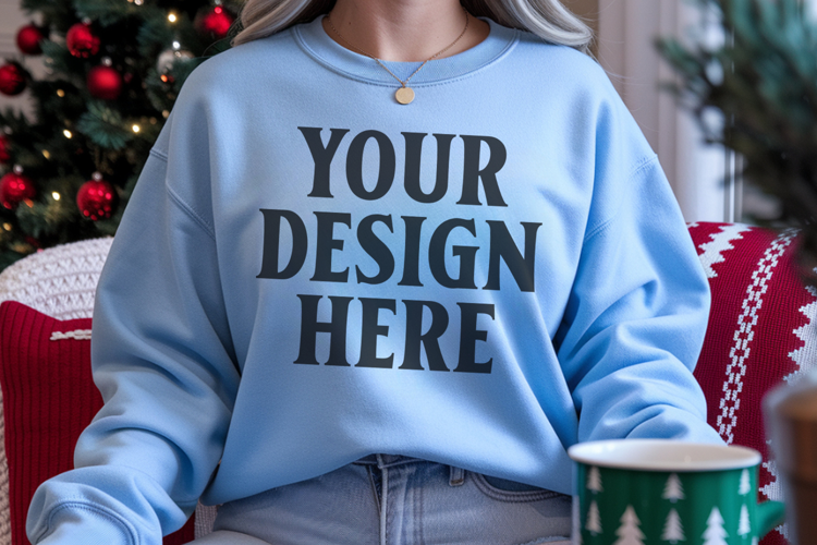 Comfort Colors 1566 Lagoon Blue Sweatshirt Mockup, Cozy Boho