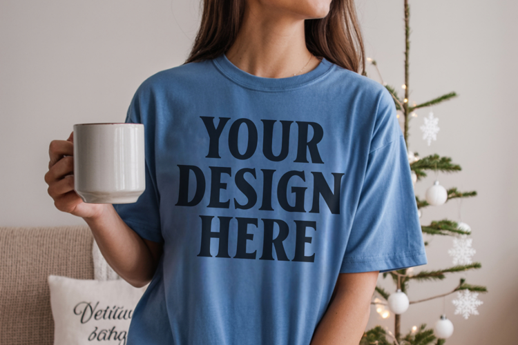 Christmas Comfort Colors 1717 Blue Jean T-Shirt Mockup Real