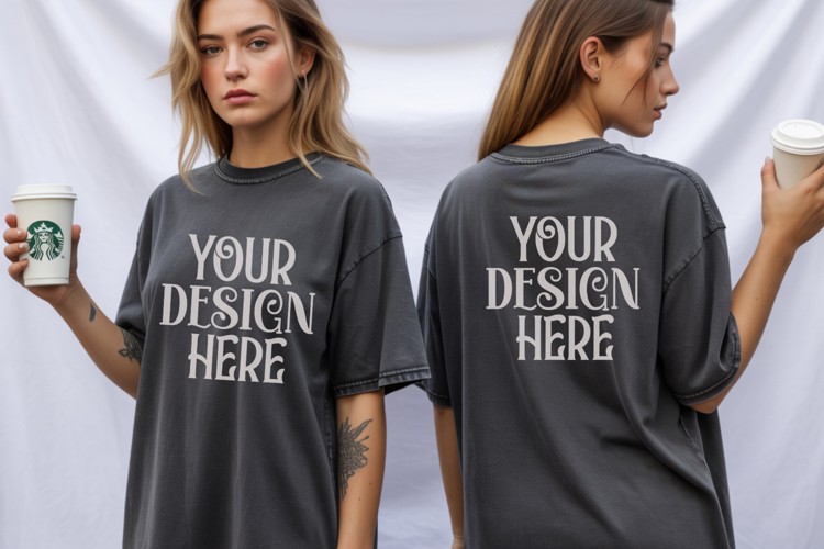 Comfort Colors 1717 Black Front & back T shirt mockups