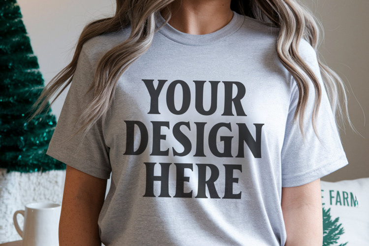 Comfort Colors 1717 Grey Christmas T-Shirt Mockup, Boho