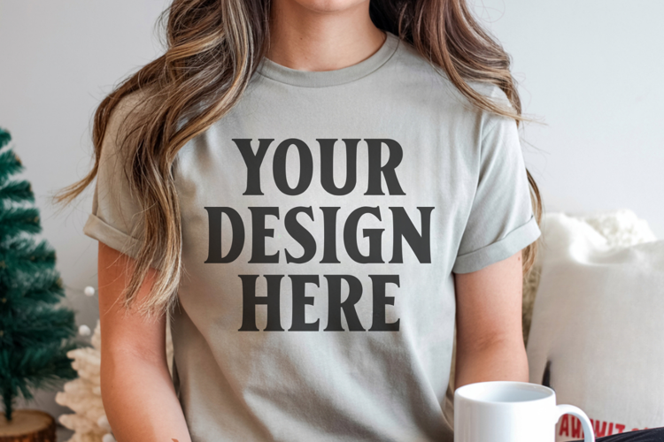 Grey Comfort Colors 1717 Christmas Shirt Mockup, Cozy