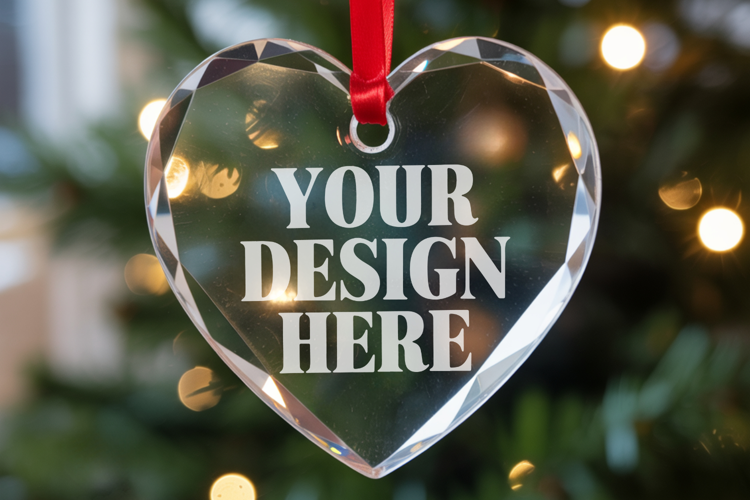 Christmas Heart Crystal Glass Ornament Mockups