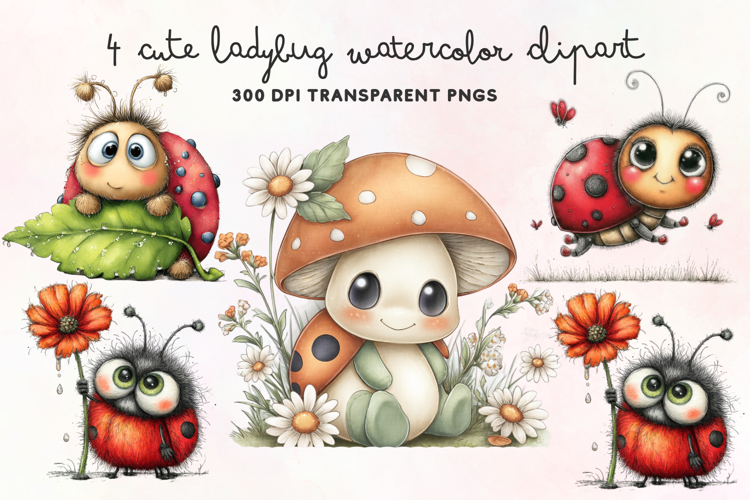 Cute Ladybug Watercolor Clipart PNG