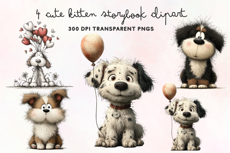 Cute Watercolor Dogs Clipart PNG