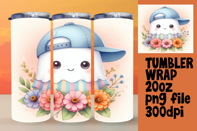 Creative Tumbler Wrap Template , Cute Ghost