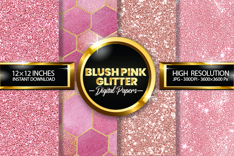 Blush Pink Glitter Digital Papers - 04 Variations