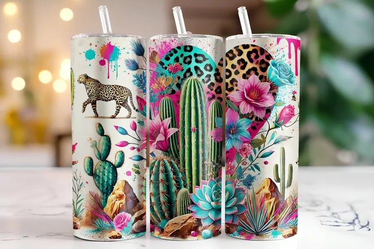 Leopard & Cactus Tumbler Wrap | Sublimation | Tumblers