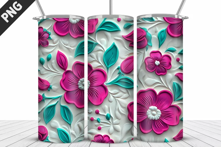 3D Daisy Flowers 20oz Tumbler Wrap | Sublimation Design