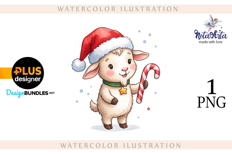 Christmas Goat in Watercolor Style