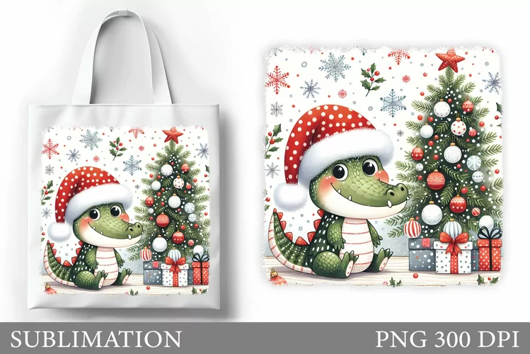 Christmas Crocodile Tote Bag. Christmas Tote Bag Sublimation