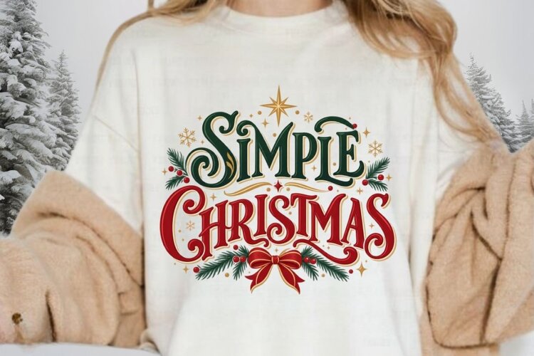 Simple Christmas PNG - Vintage Holiday Typography Red Bow example image 1