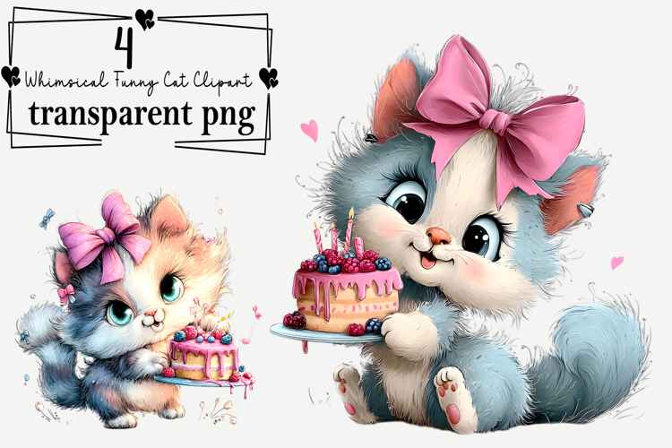 Whimsical Funny Cat Clipart Watercolor PNG