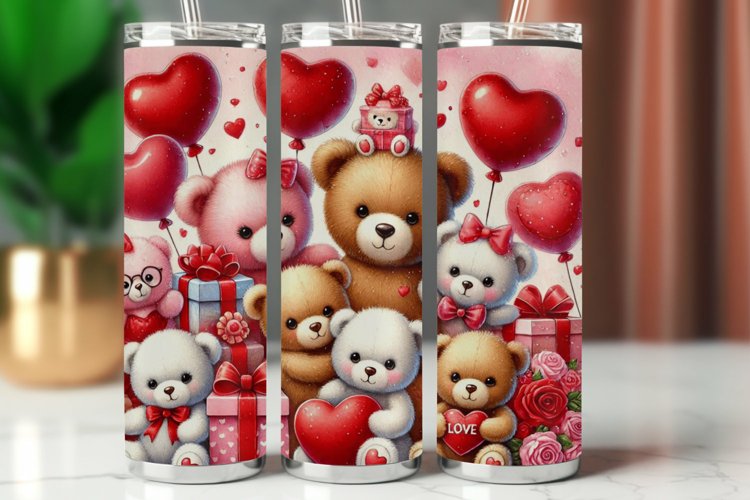 Valentine Tumbler Wrap 20 oz - teddy bear