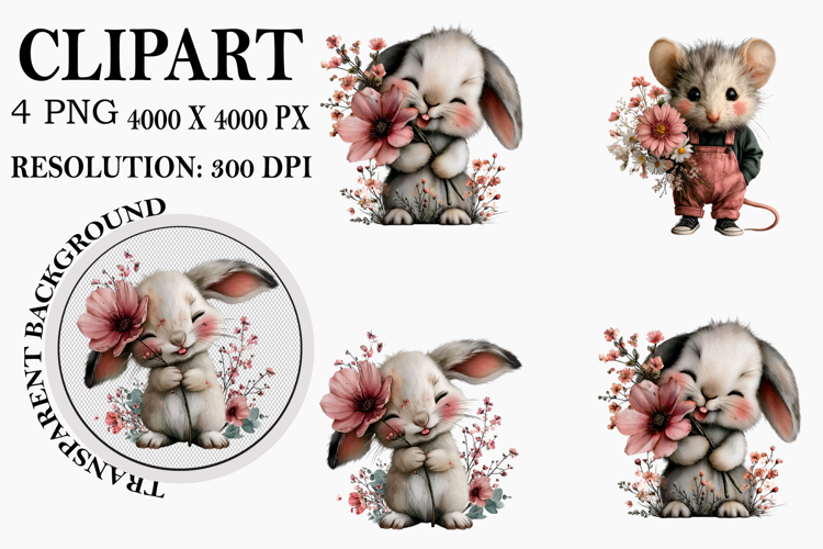 Whimsical Spring Animals Clipart Watercolor PNG