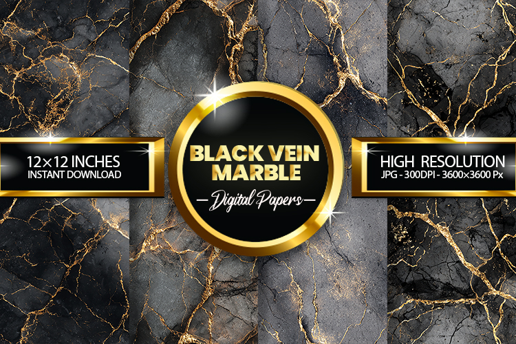 Black Vein Marble Digital Papers - 04 Variations