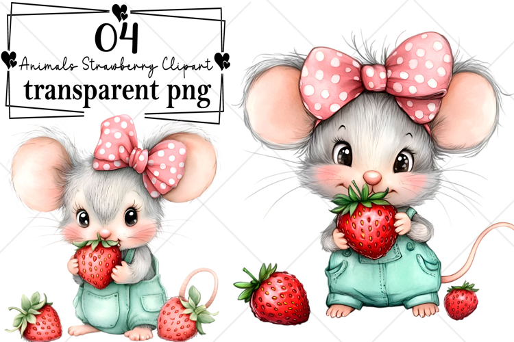Whimsical Safari Animals Strawberry Clipart Watercolor PNG