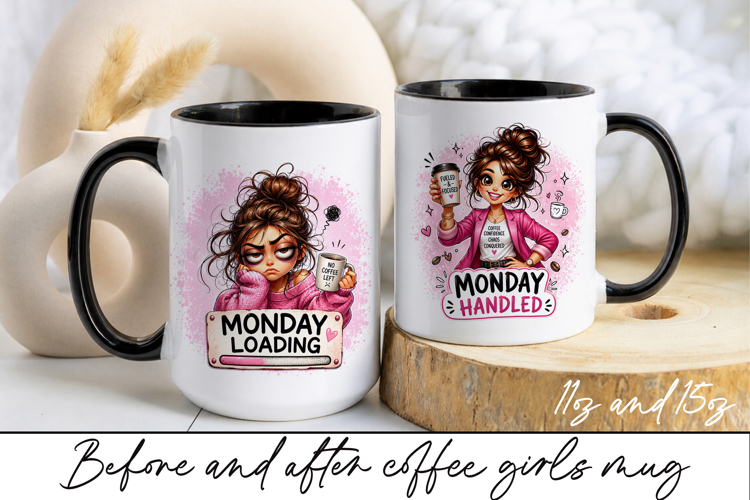 Before and After Coffee Girl Mug Wrap Sublimation