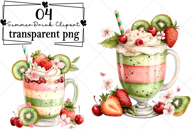 Whimsical Summer Tropical Drink Clipart Watercolor PNG