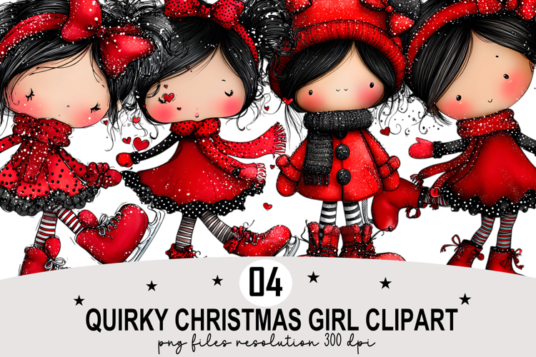 Whimsical Christmas Girl Clipart Watercolor PNG