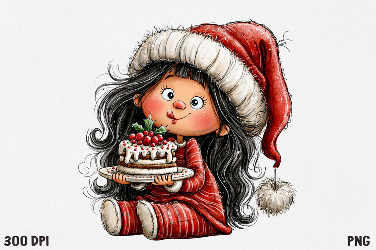 Cute Christmas Girl Clipart PNG, Funny Holiday Girl.