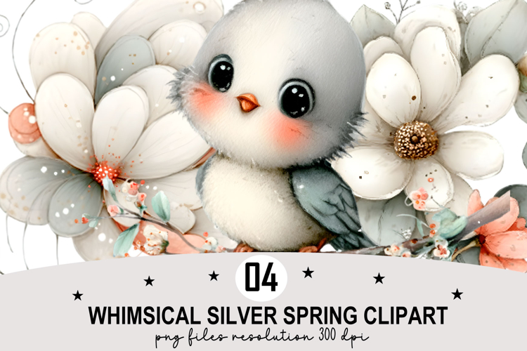 Whimsical Silver Spring Clipart Watercolor PNG