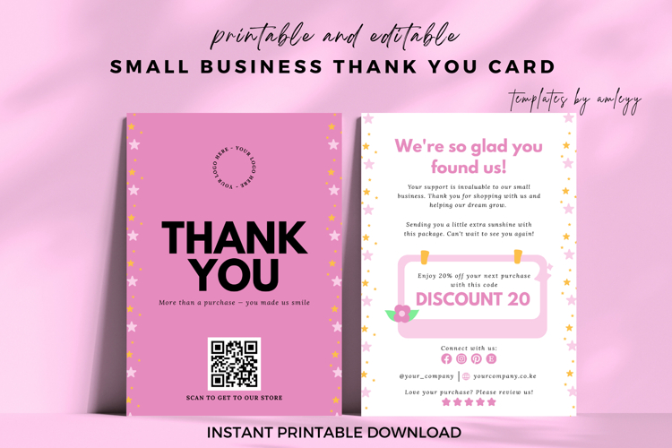 Cute Small Business Thank You Card - Printable & Editable