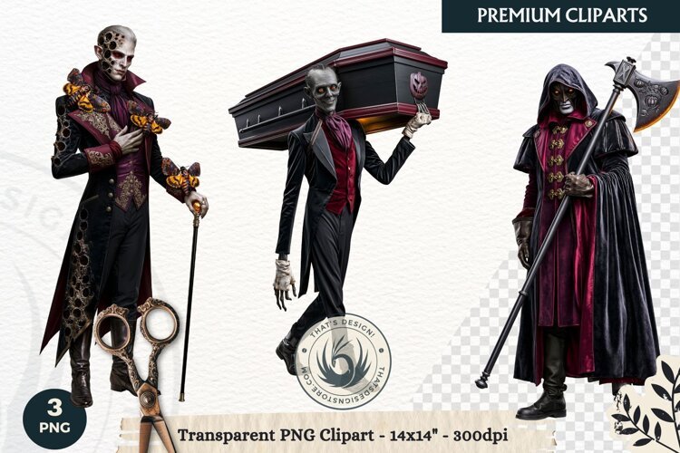 Dark Fantasy Halloween characters Clipart PNG sublimation example image 1