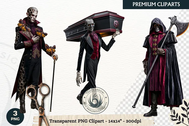 Dark Fantasy Halloween characters Clipart PNG sublimation
