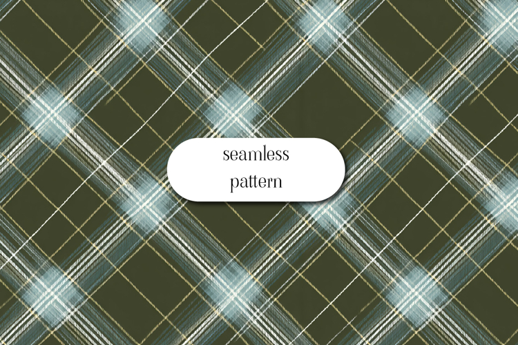 Olive Green and Cream Seamless Diagonal Check Pattern