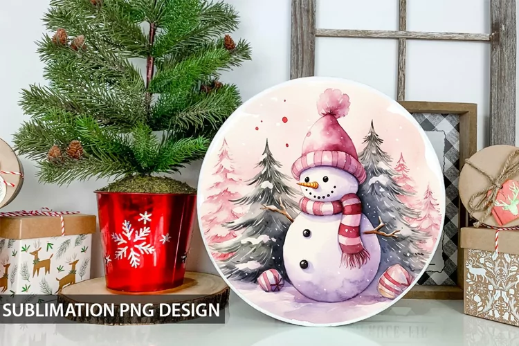 Christmas Snowman Round Sign - Snowman Round Sublimation