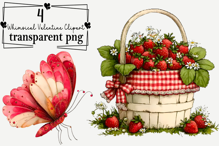Whimsical Valentine Clipart Watercolor PNG example image 1