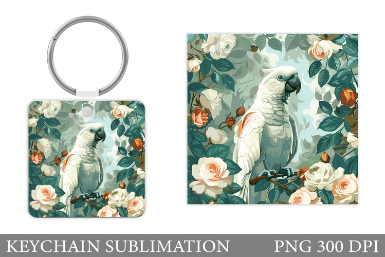 Cute Parrot Keychain. Parrot Flowers Keychain Sublimation