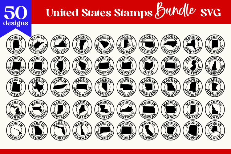 United States Postage Stamps Bundle SVG | 50 States Design