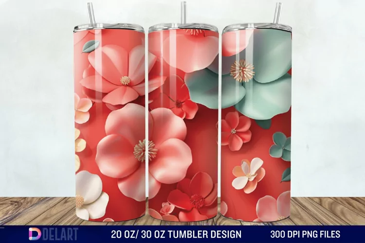 3D Painted Flower Tumbler Wrap