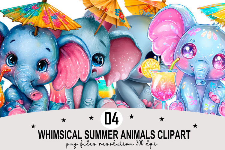 Whimsical Summer Animals Clipart Watercolor PNG example image 1