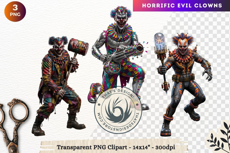 Horrific Evil Clown Clipart - Creepy Circus PNG Graphics