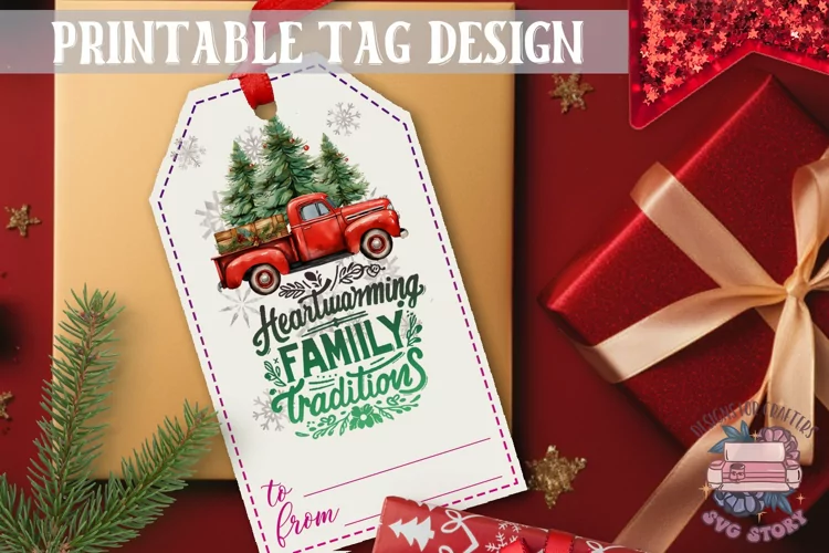 Watercolor Christmas Gift Tag Family tradition Ornaments PNG
