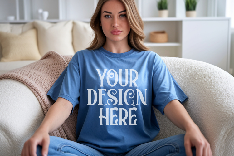 Blue Jean Comfort Colors 1717 T-shirt Mockups,1717 Mockups