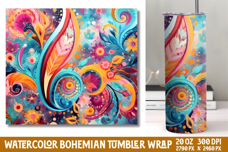 Seamless Watercolor Bohemian Tumbler Wrap