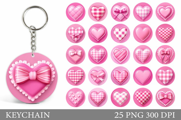 Hearts Keychain Bundle. Hearts Round Keychain Design