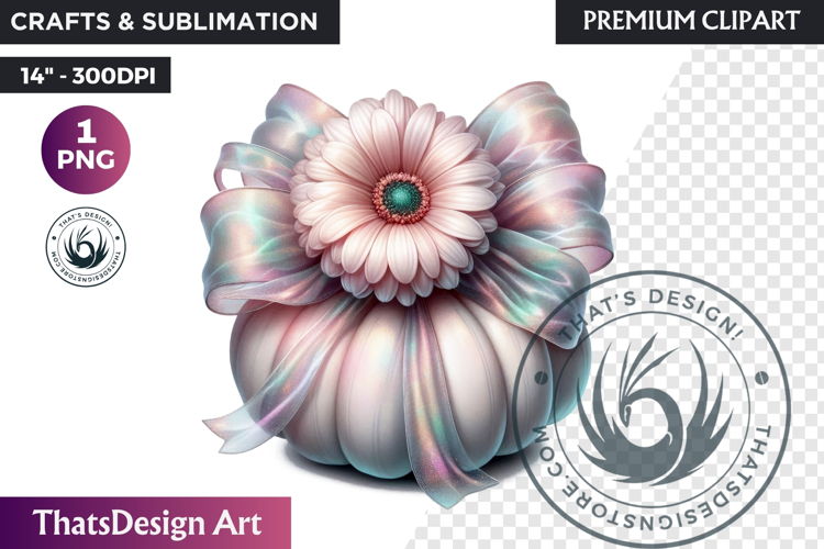 Floral Dreamy Pastel coquette pumpkin with bow PNG Clipart