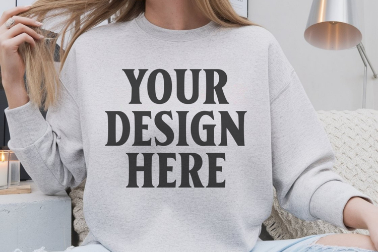 Gildan 18000 Ash Mockup , Crewneck Sweatshirt Boho Mock-up