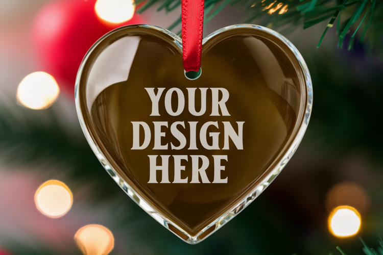 Christmas Heart Crystal Glass Ornaments Mockup