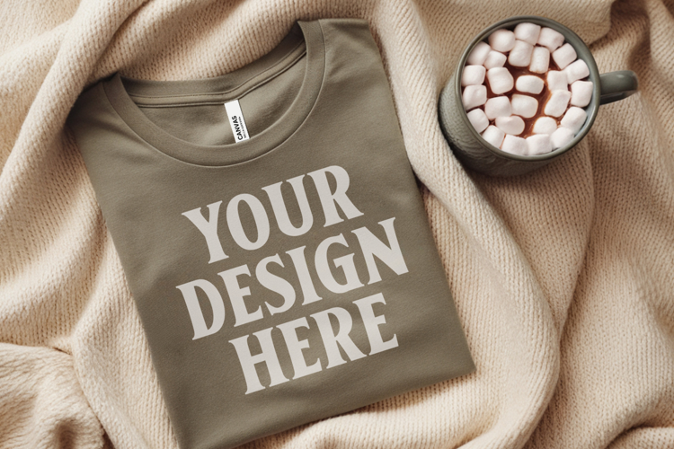 Christmas Bella Canvas 3001 Heather Olive Folded Tshirt Mock