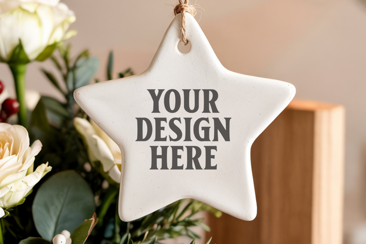 Christmas Star Ceramic Ornaments Mockup | Holiday Star Ornam